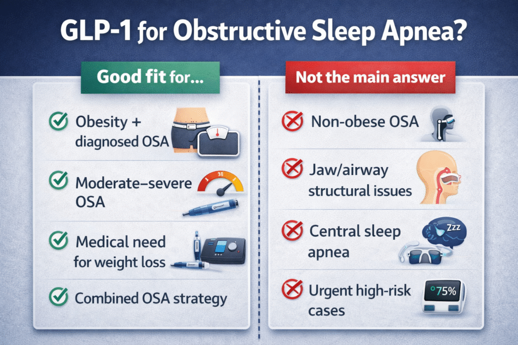 Checklist showing which obstructive sleep apnea patients may benefit from GLP-1 weight loss therapy.