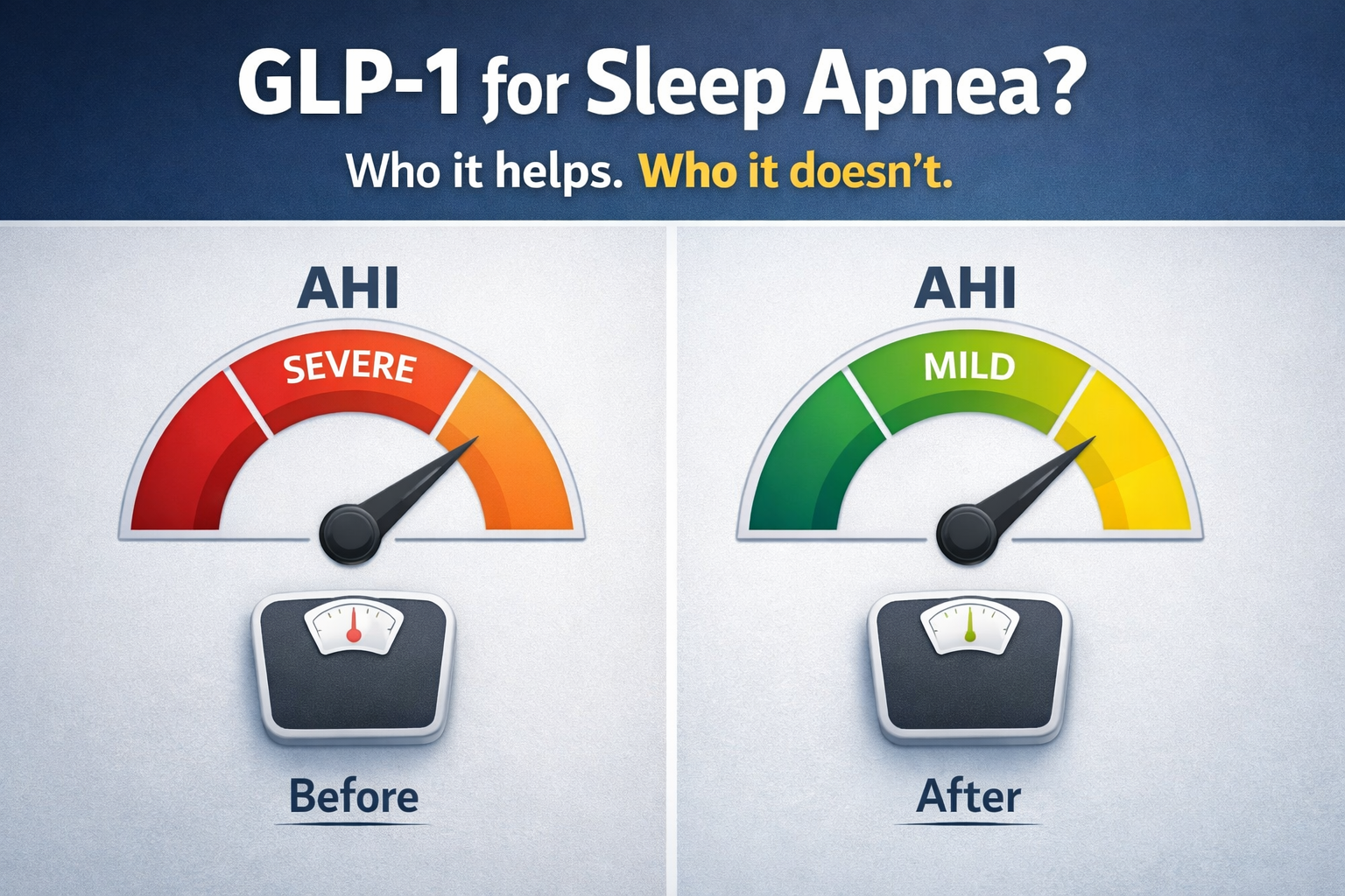 Illustration showing GLP-1 weight-loss medication linked to reduced obstructive sleep apnea severity (AHI).