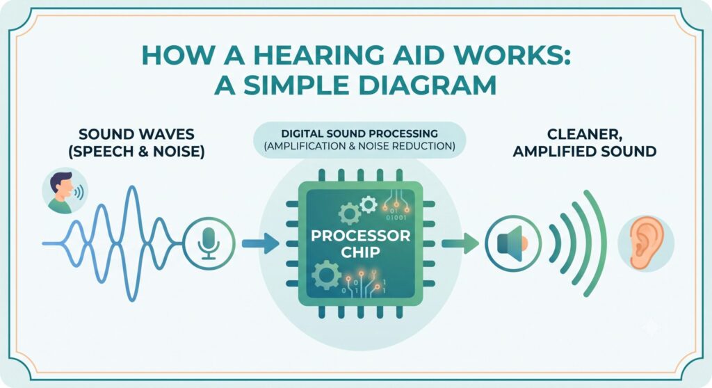 short diagram on how hearing aid works