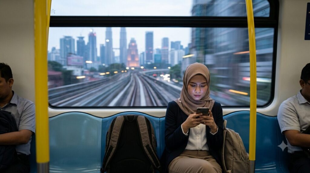 woman in train doomscrolling
