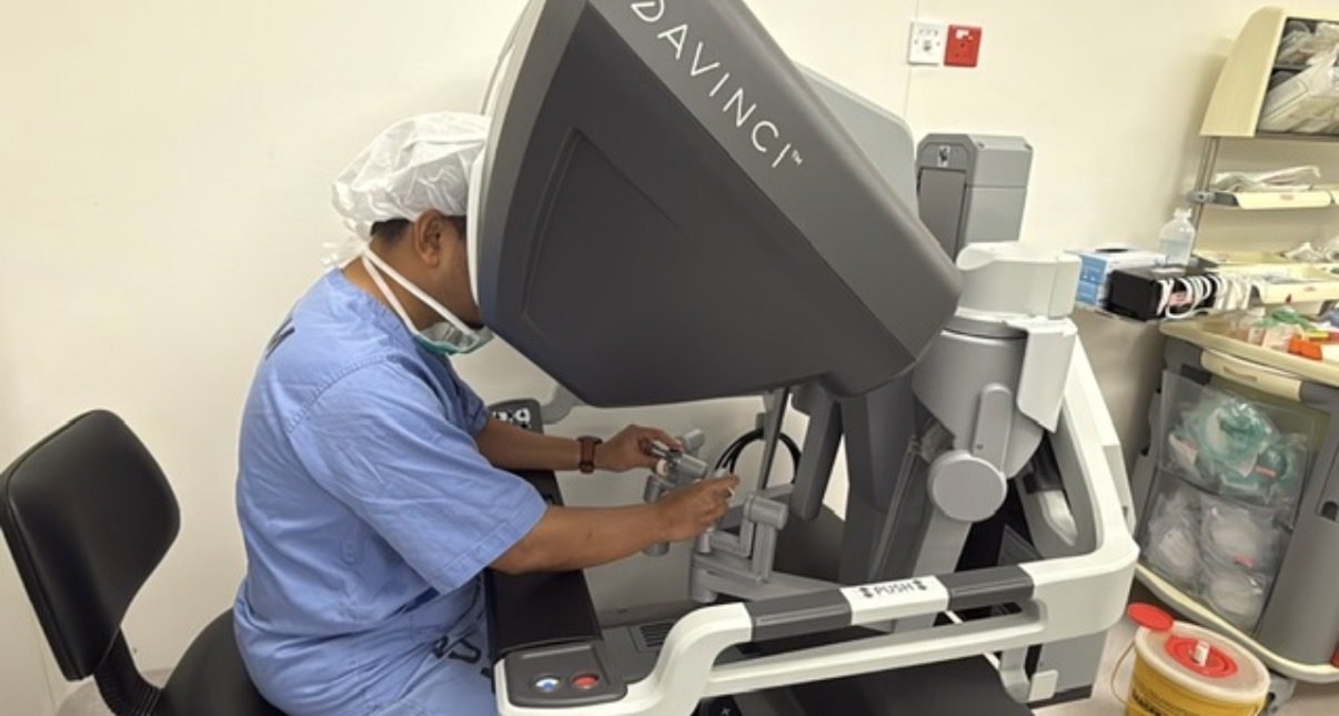 Surgeon performing robotic surgery