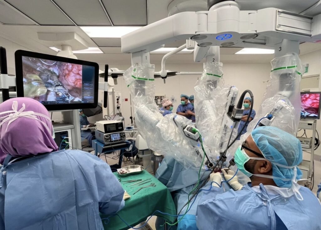 ENT team doing robotic surgery