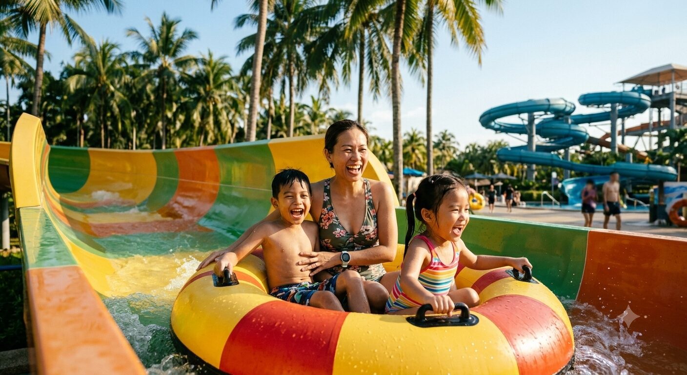 family in a water theme park