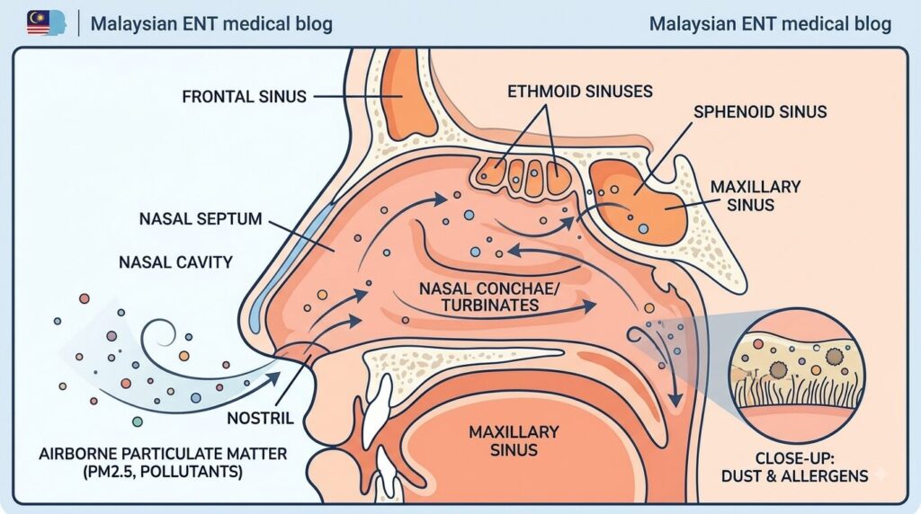 cross sectional image of nose being exposed to haze
