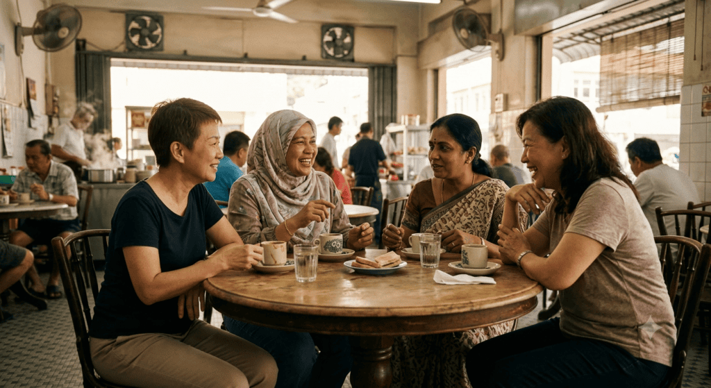 group of middle aged women discussing