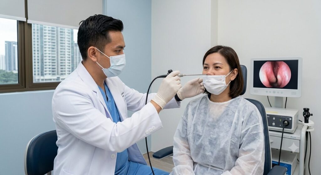 ENT Doctor performing scope of the nose