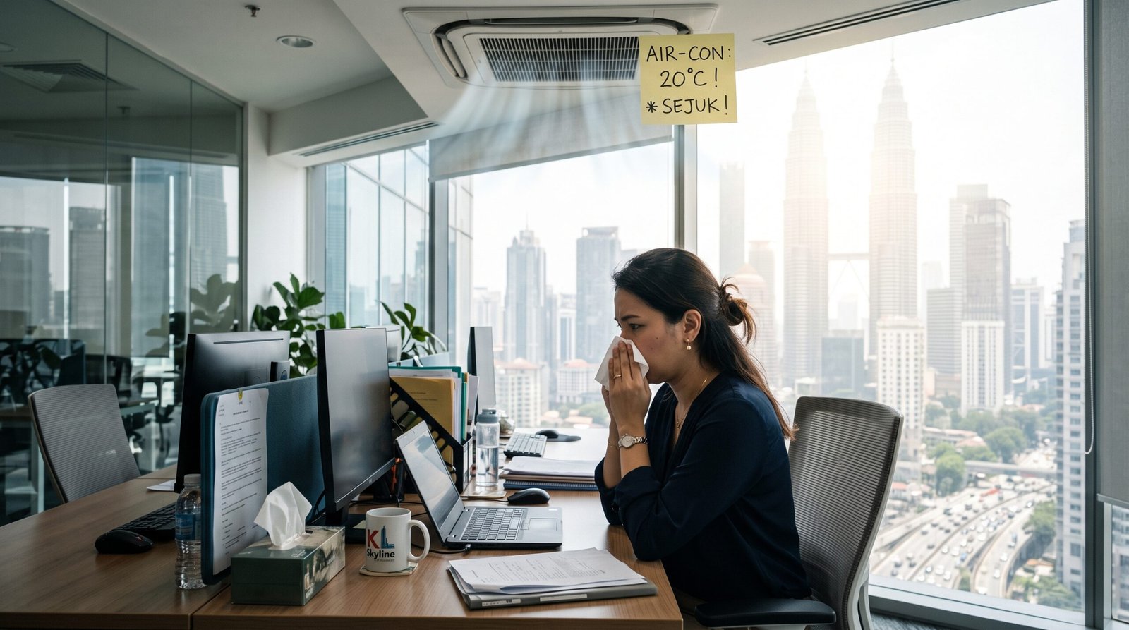 woman in office hot environment