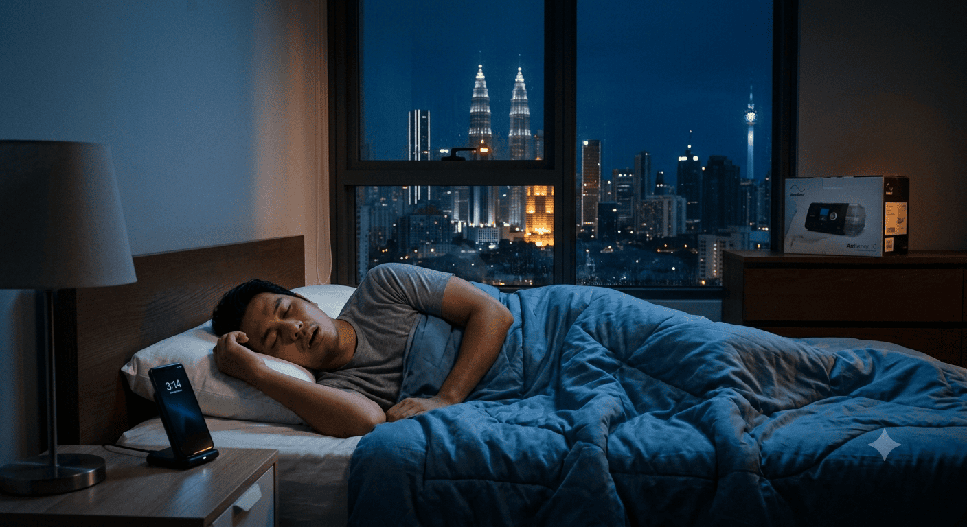 man asleep at a condo. sleep apnea