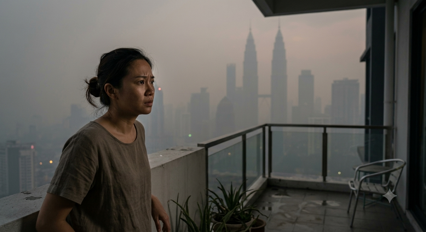 haze kuala lumpur woman looking outside