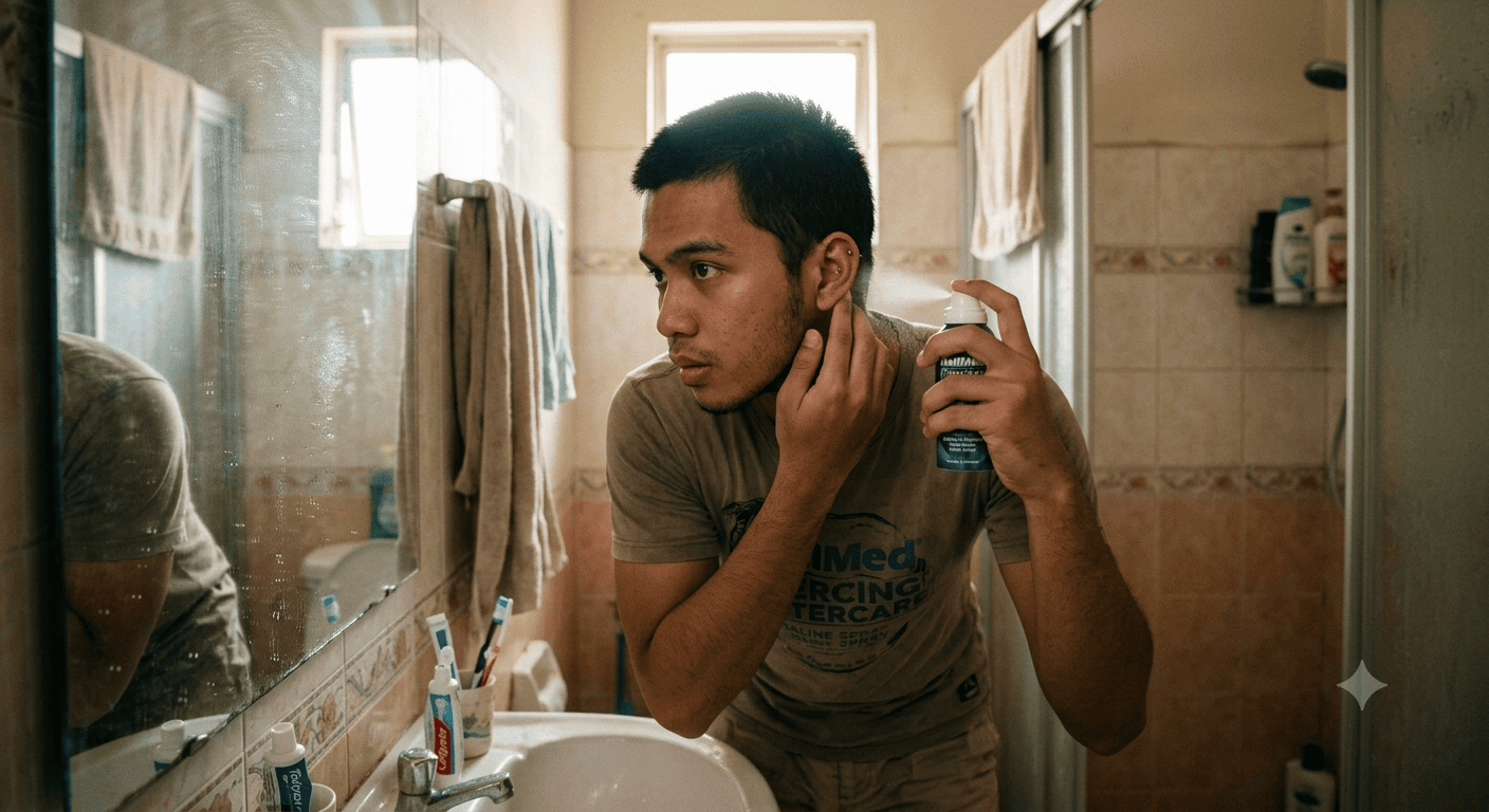 image94381723189 man cleaning ear with piercing