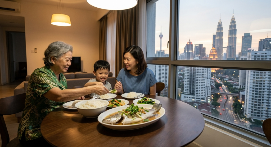 family having fish for dinner