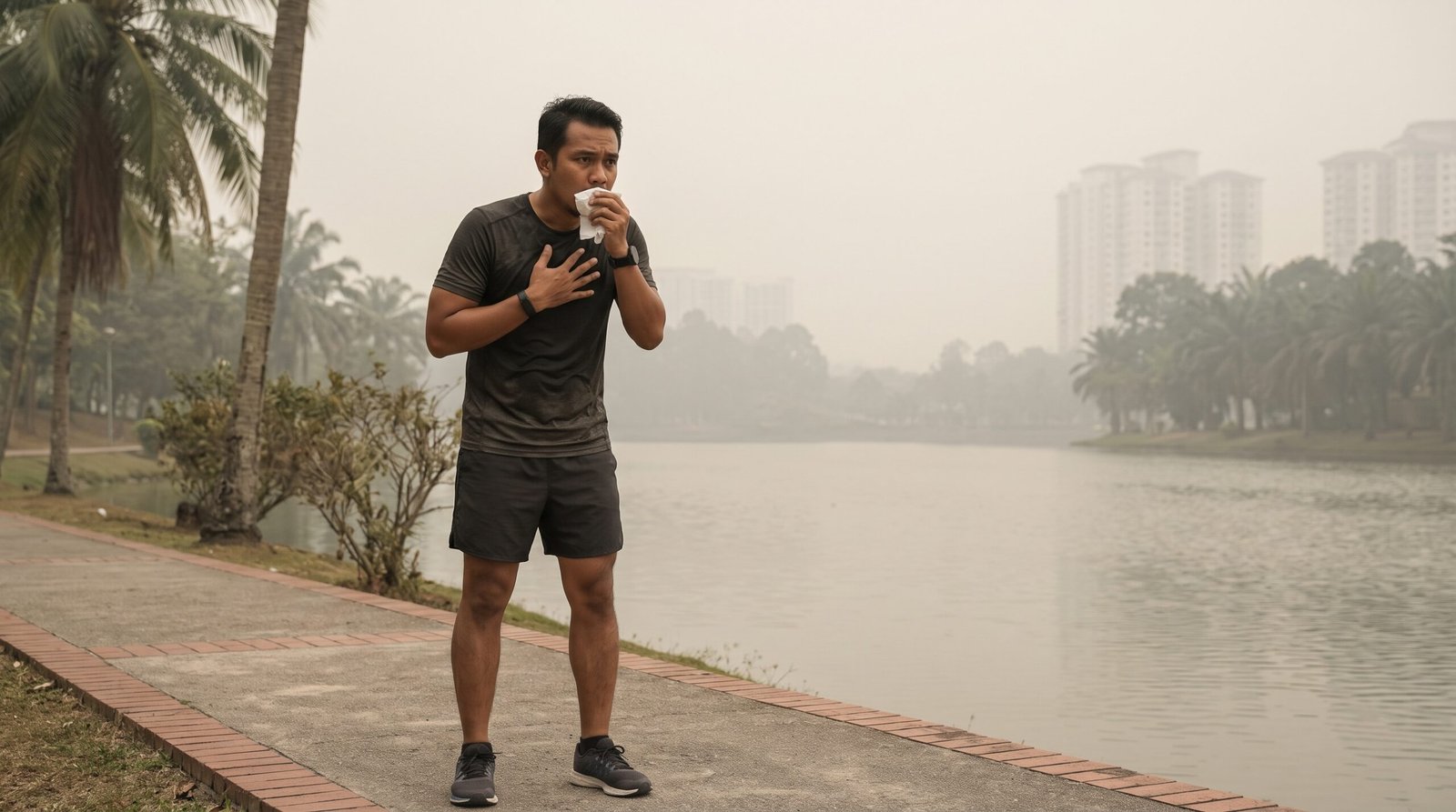 man jogging with haze