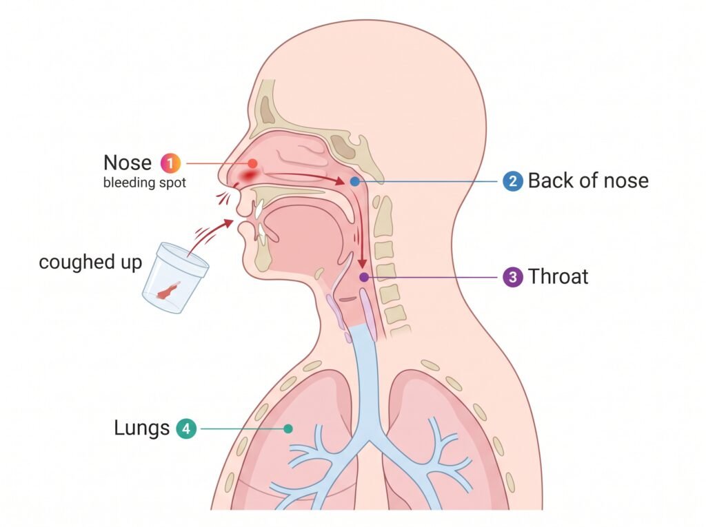 cross section of throat with areas of bleeding