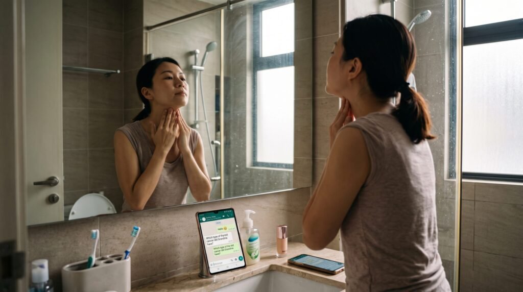 woman checking for thyroid cancer